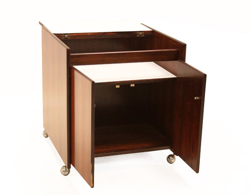 Brazilian Sergio Rodrigues Rosewood Bar Cabinet on casters For Sale