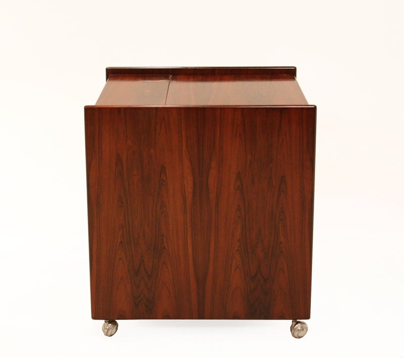 Aluminum Sergio Rodrigues Rosewood Bar Cabinet on casters For Sale