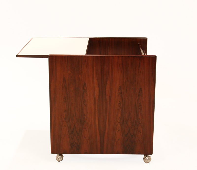 Sergio Rodrigues Rosewood Bar Cabinet on casters For Sale 1