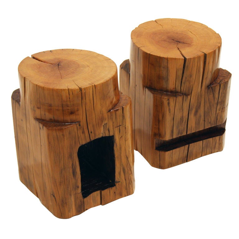 Organic Modern Brazilian Salvaged Peroba Wood Stools by Luis Pinto For Sale