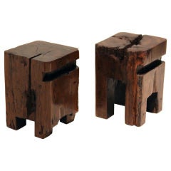 Pair of Solid exotic hardwood sculptural stools by Luis Pinto