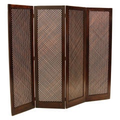 Mid-Century Brazilian Jacaranda Wood Four Panel Lattice Folding Screen 