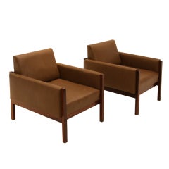 Vintage Pair of Baruna and Leather Armchairs from Brazil