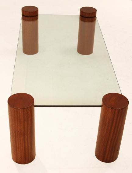 Organic Modern Brazilian Caviuna Wood and Cantilevered Glass Coffee Table In Good Condition For Sale In Los Angeles, CA