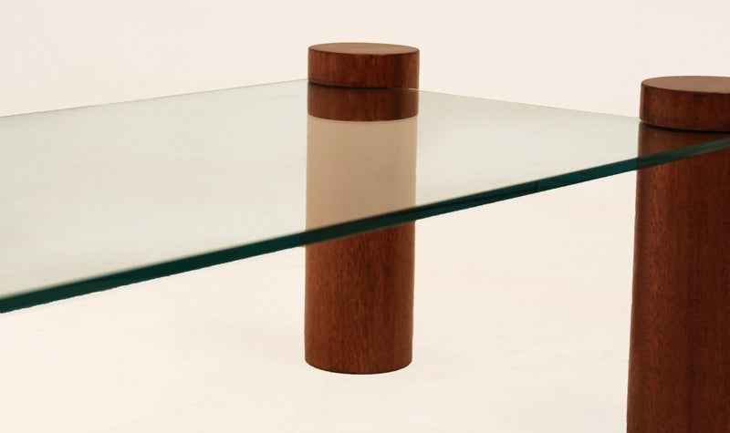 Organic Modern Brazilian Caviuna Wood and Cantilevered Glass Coffee Table For Sale 1