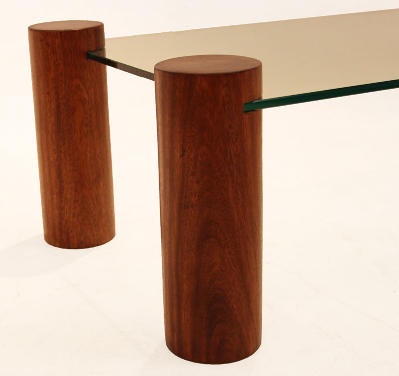 Organic Modern Brazilian Caviuna Wood and Cantilevered Glass Coffee Table For Sale 3