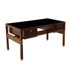 Sergio Rodrigues Architectural Desk With Polished Brass Accents