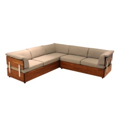 Rare Solid Stack Laminate Oak Sofa by Charles Gibilterra