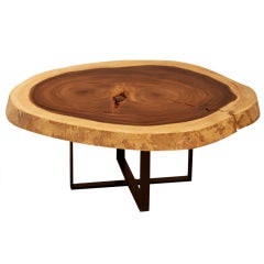 Solid "Devils Ear" tree round coffee table with metal base
