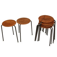 Rare Large Set of Eight Stacking Dot Stools by Arne Jacobson for Fritz Hansen