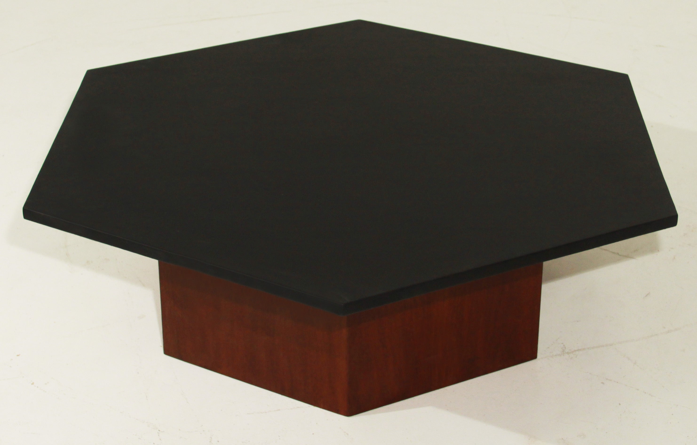 Solid Walnut hexagon coffee table with leather hexagon top