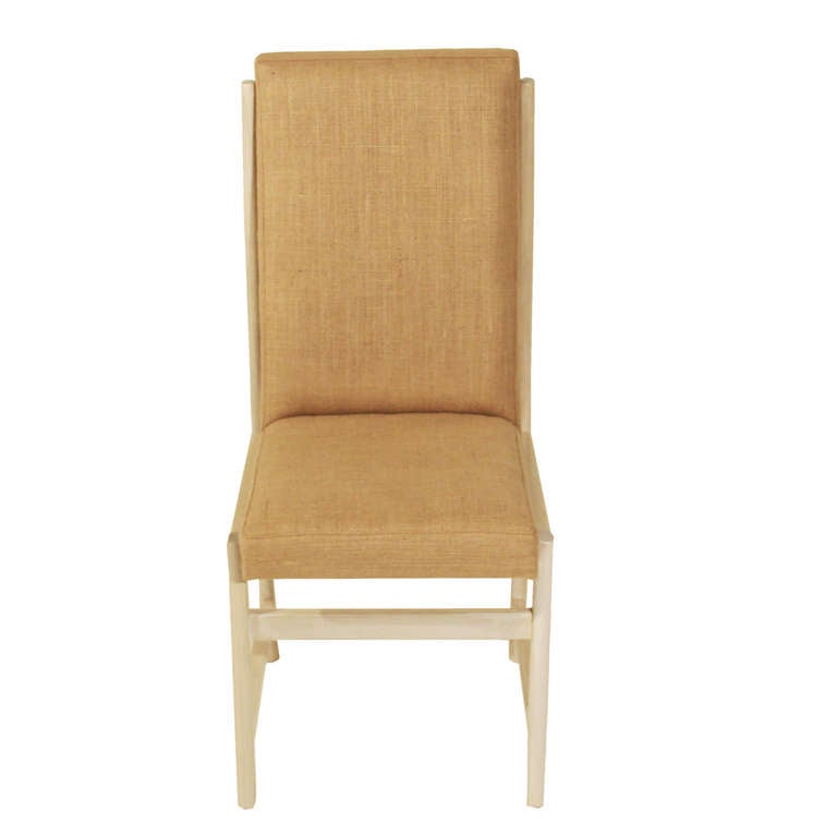 Brazilian Set of Eight Solid Bleached Vinhatico & Linen Basic Dining Chairs by Celina