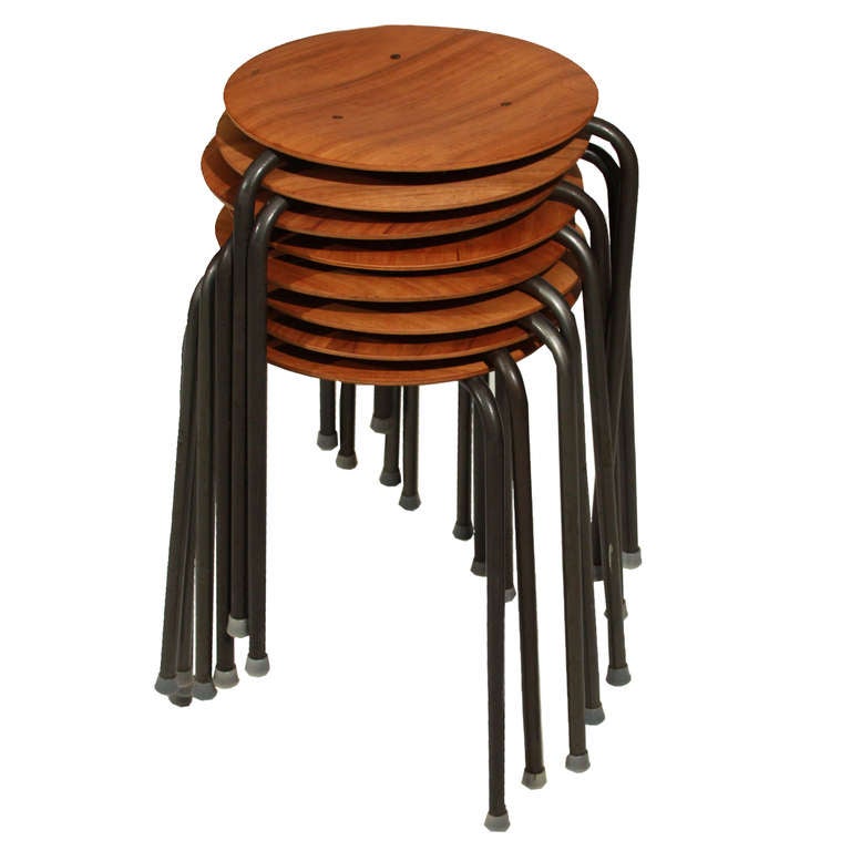 Rare Large Set of Eight Stacking Dot Stools by Arne Jacobson for Fritz Hansen For Sale 2