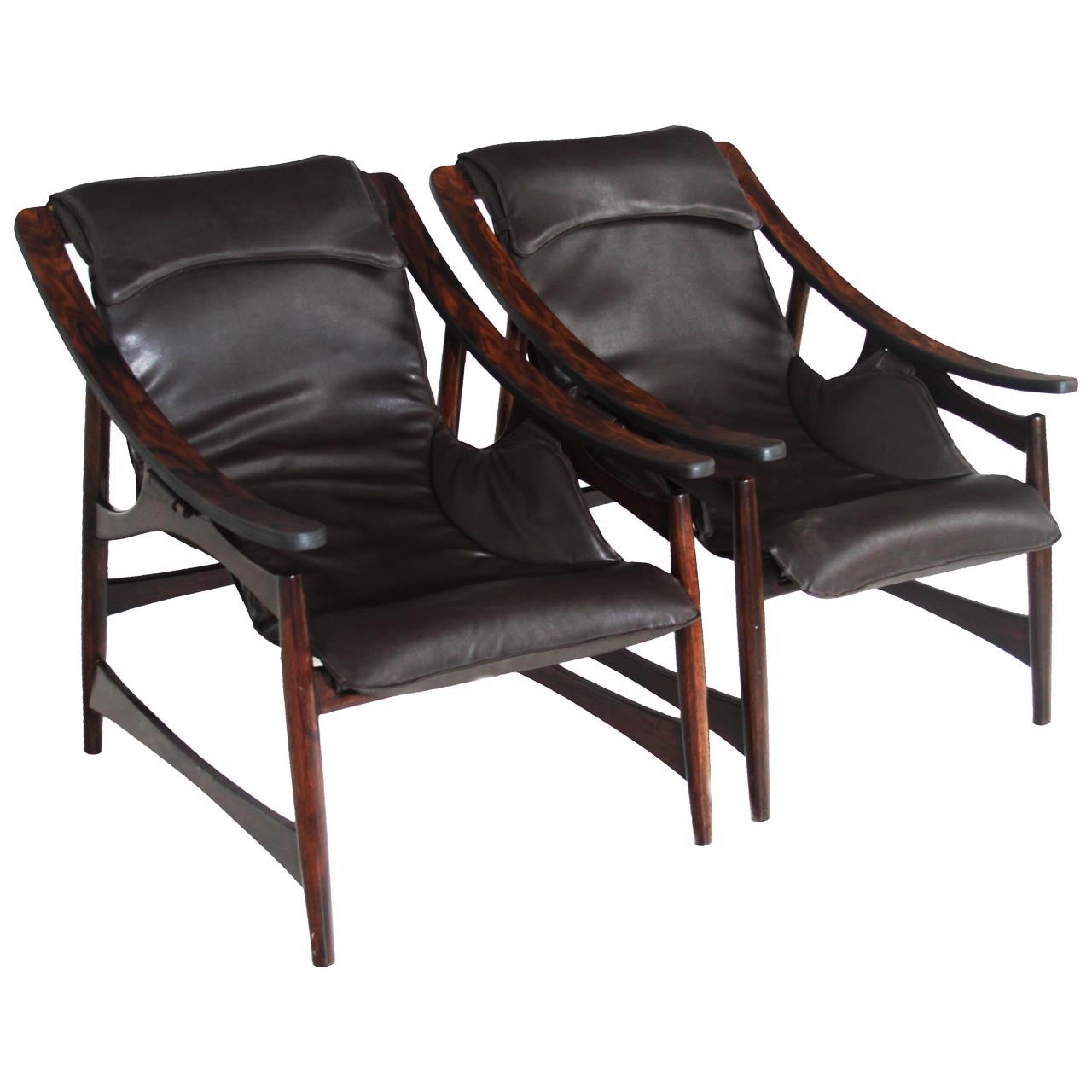 Pair of Liceu de Artes e Oficios Rosewood Lounge Chairs with Ottomans