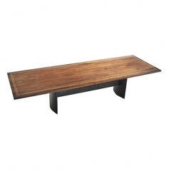 Custom Walnut Dining Table with Solid Brass Inlay