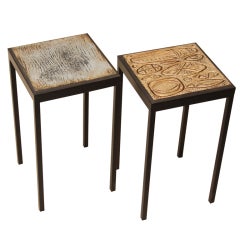 Set of two unique glazed ceramic tile tables by Marcel Hoessly