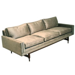 California design walnut based sofa with silk-bronze fabric