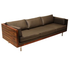 Vintage Beautiful Roswood case sofa with sap grain by Milo Baughman