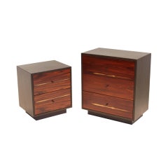 Used Set of custom Rosewood and leather cabinets by Thomas Hayes Studio