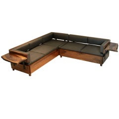 Custom live edge Walnut and gray leather sectional by Thomas Hayes Studio