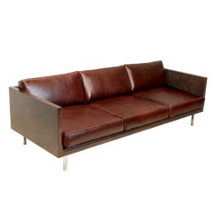 Milo Baughman Burled Walnut finish leather Case Sofa