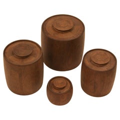 Vintage Set of 4 Solid Laminated Walnut Canisters