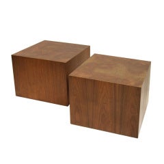 Pair of Large Bronze Topped Harry Lunstead Walnut Cubes