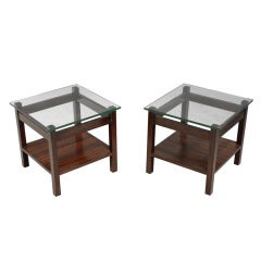 Rosewood and glass side tables by Celina Moveis Decoracoes