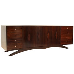 Angular Walnut and Rosewood Cabinet with Sculptural Base