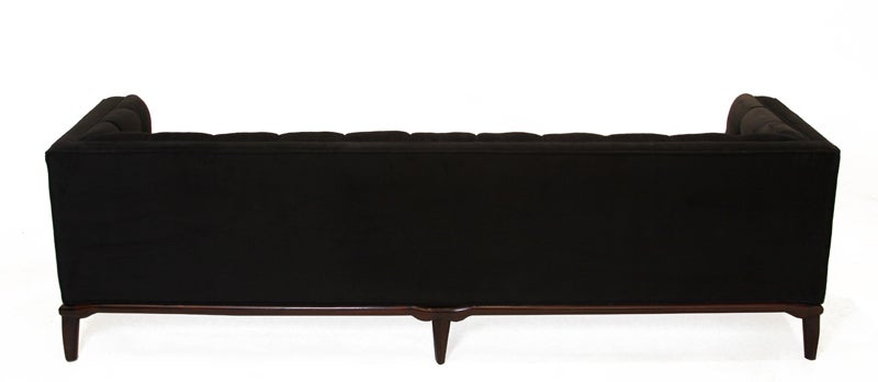 Custom Thomas Hayes Studio Sophia Sofa in black velvet and solid Rosewood In Excellent Condition In Hollywood, CA