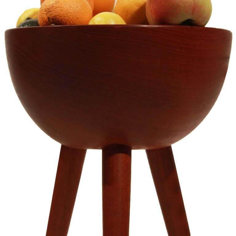 Rare 3' turned Teak Danish fruit bowl on three sculptural legs 3