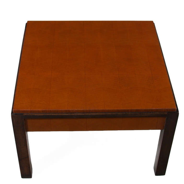 Mid-20th Century Pair of Oak Parquetry and Mahogany Side Tables by Metropolitan Furniture Company