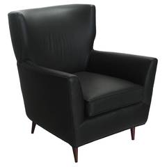  Black Leather Lounge Chair by Joaquim Tenreiro, Brazil, 1960