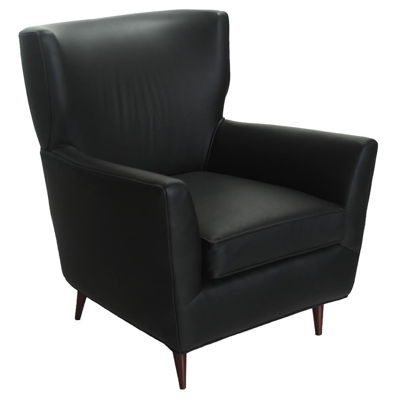  Black Leather Lounge Chair by Joaquim Tenreiro, Brazil, 1960 For Sale