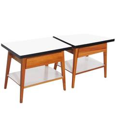 Pair of Vintage Brazilian Wood and White Formica Side Tables or Night Stands Pair of Vintage Brazilian Wood and White Formica Side Tables or Night Stands