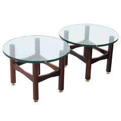 Antique 19th Century Brazilian Rosewood and Glass Side Tables