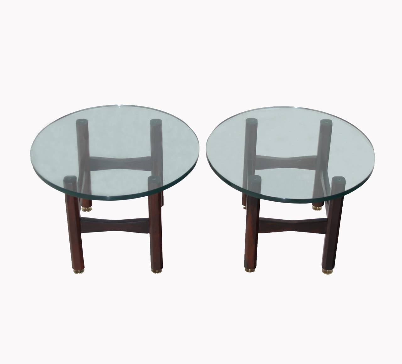 Brushed 19th Century Brazilian Rosewood and Glass Side Tables For Sale