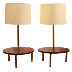 Pair of Large Brass 
Rosewood Table Lamps