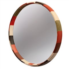 Custom 36 Inch Patchwork Leather Wrapped Circular Mirror by Thomas Hayes Studio