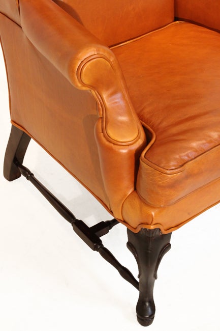 Pair of Leather Wing Back Chairs with Solid Sculptural Feet 1