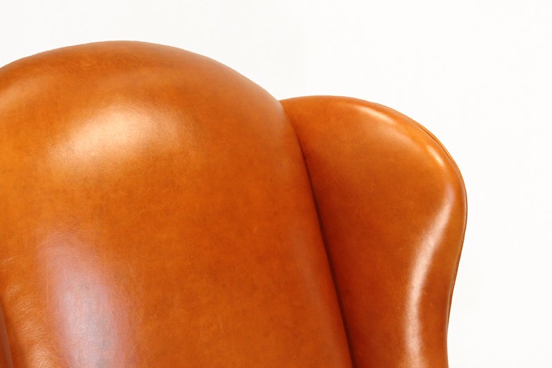 Pair of Leather Wing Back Chairs with Solid Sculptural Feet 3