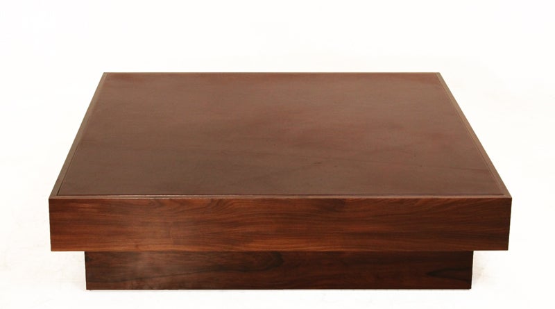 Custom Quadrar Leather Coffee Table in Rosewood by Thomas Hayes Studio