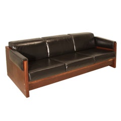 Vintage Black Leather Wrapped Arm & Macaranduba Case Sofa by Forma Brazil 5