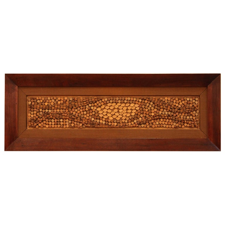 Raul Coronel Walnut Framed Ceramic Wall Sculpture