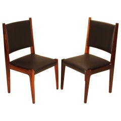 Pair of Sergio Rodrigues Rosewood and Black Leather Side Chairs