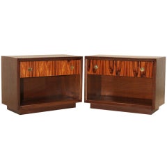 Mid-Century Modern Regal Mahogany and Bronze Statement Nightstands