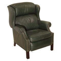 Vintage Wingback Chippendale Leather Recliner