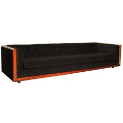 Stunning Rosewood trim sofa with tufted black velvet Stunning Rosewood trim sofa with tufted black velvet