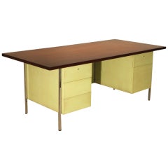Florence Knoll Walnut and chrome legged desk