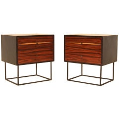 Pair of Custom Quadrar Leather Nightstands by Thomas Hayes Studio